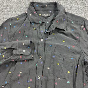 Rails 100% Silk Button Shirt Women's Small Kate Rainbow Stars Celestial Print